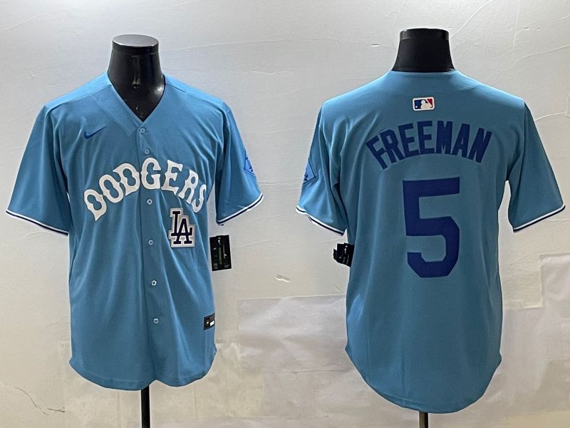 Men Los Angeles Dodgers #5 Freeman Light Blue Throwback Game 2025 Nike MLB Jersey style 12->los angeles dodgers->MLB Jersey